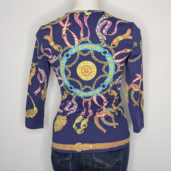 J McLaughlin Blue Yellow 3/4 Sleeve Top XS - Picture 6 of 9